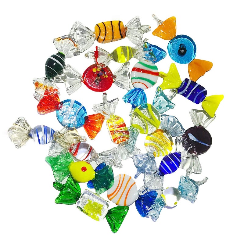 Iceyon Vintage Murano Glass Candy Ornaments Cute Sweets with Ring for Wedding Christmas Tree Party Decoration Pack of 20 - Image 1